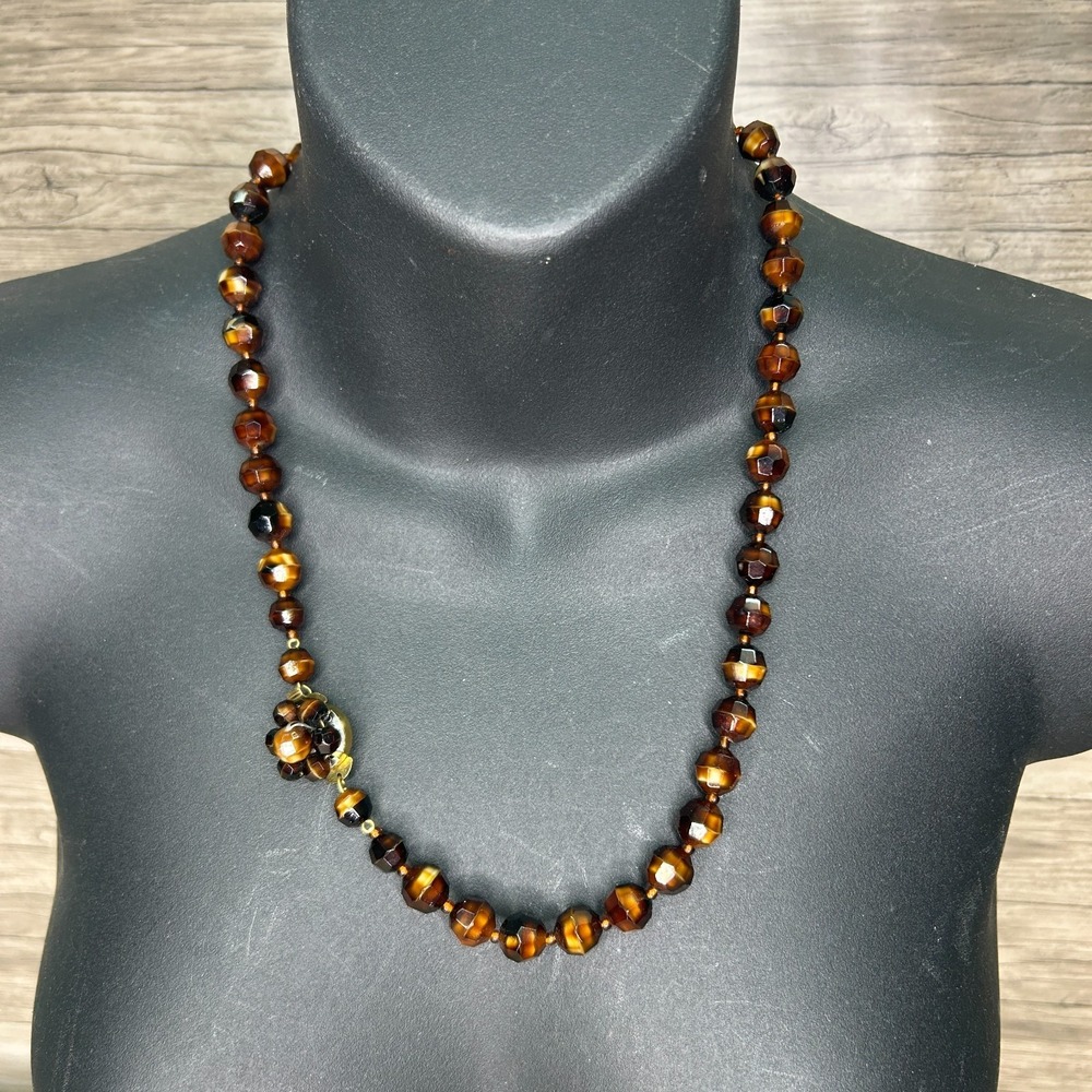 West Germany‎ Tigers Eye? Plastic Bead Necklace Vintage Brown Grandma